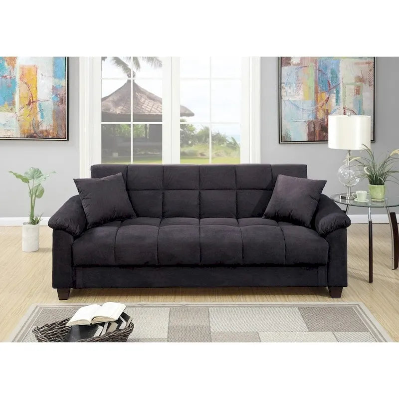 Microfiber Adjustable Sofa With 2 Pillows In Ebony Gray