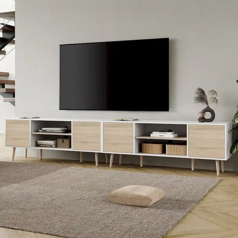 Mid Century Modern TV Stand for up to 100 inch 2 in 1,White