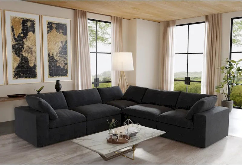 Living Room Sofa V-shaped Linen Modular Sofa Multiple Cushions Corner Couch