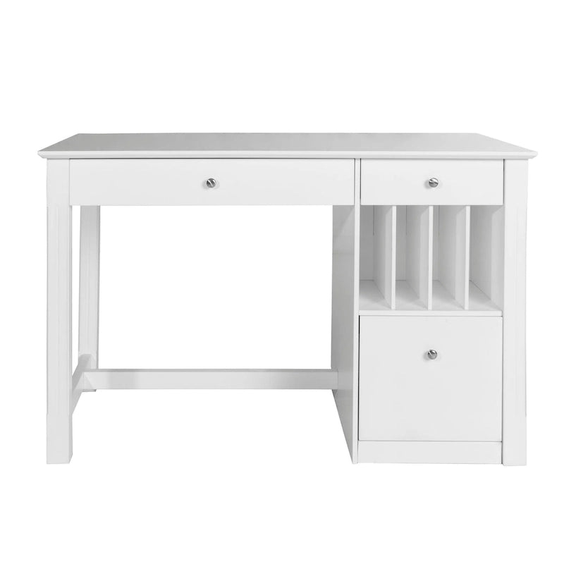 48-Inch Compact Computer Desk with Drop-Down Keyboard Tray, File Drawer & Storage, White MDF