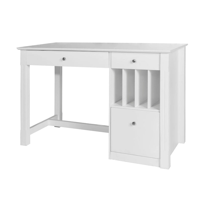 48-Inch Compact Computer Desk with Drop-Down Keyboard Tray, File Drawer & Storage, White MDF