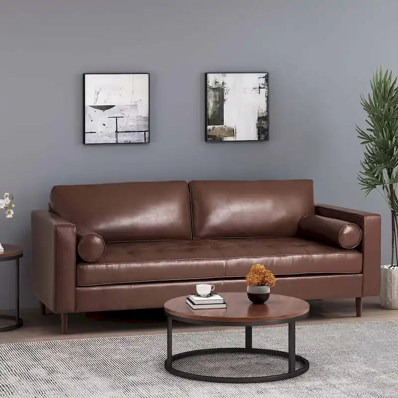 85" Modern PU Leather Sofa, Single Seat with 2 Pillows, 220 lbs Capacity & Wood Frame