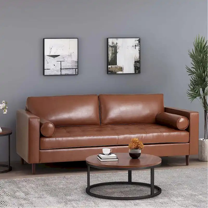 85" Modern PU Leather Sofa, Single Seat with 2 Pillows, 220 lbs Capacity & Wood Frame