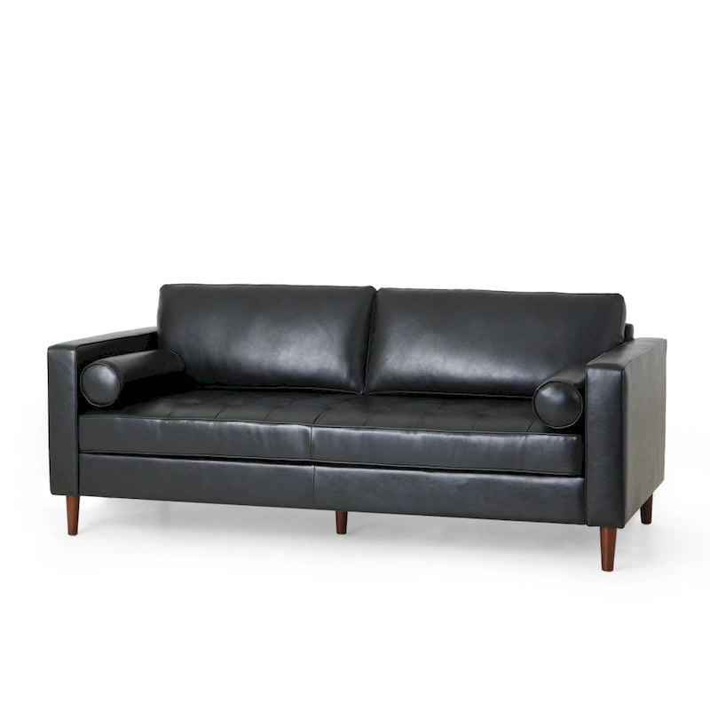 85" Modern PU Leather Sofa, Single Seat with 2 Pillows, 220 lbs Capacity & Wood Frame