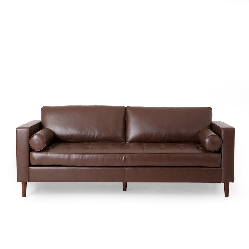 85" Modern PU Leather Sofa, Single Seat with 2 Pillows, 220 lbs Capacity & Wood Frame