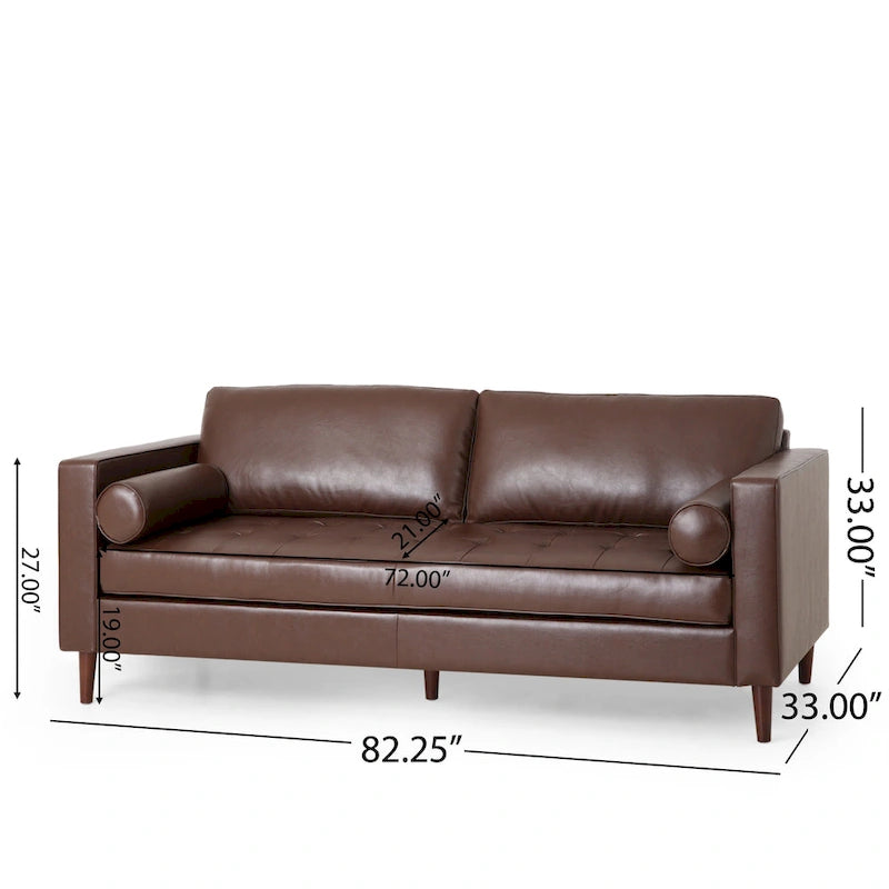 85" Modern PU Leather Sofa, Single Seat with 2 Pillows, 220 lbs Capacity & Wood Frame
