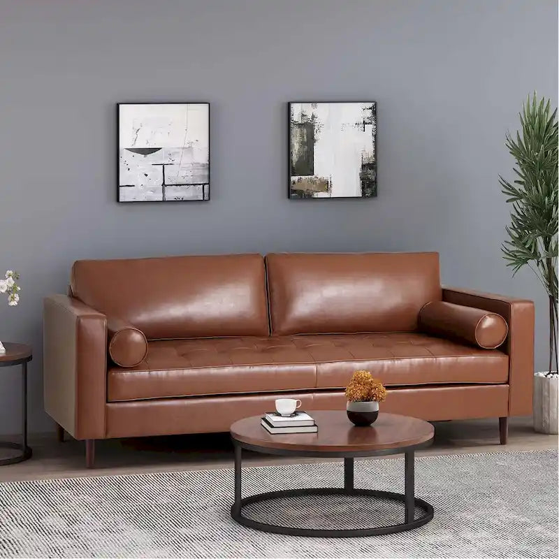85" Modern PU Leather Sofa, Single Seat with 2 Pillows, 220 lbs Capacity & Wood Frame