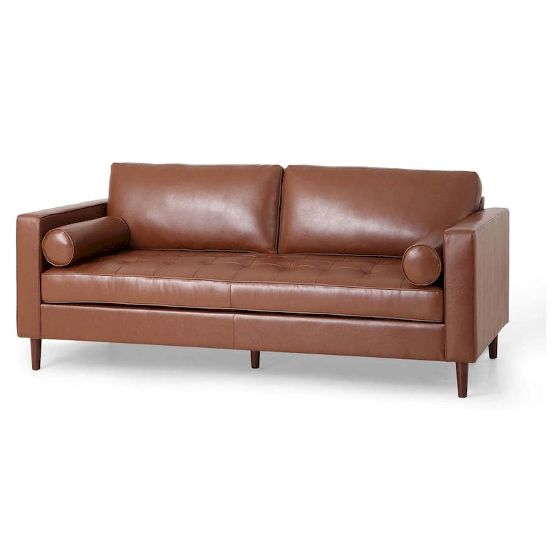85" Modern PU Leather Sofa, Single Seat with 2 Pillows, 220 lbs Capacity & Wood Frame