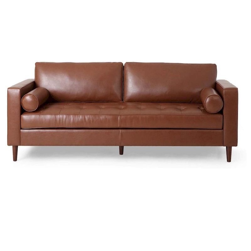 85" Modern PU Leather Sofa, Single Seat with 2 Pillows, 220 lbs Capacity & Wood Frame
