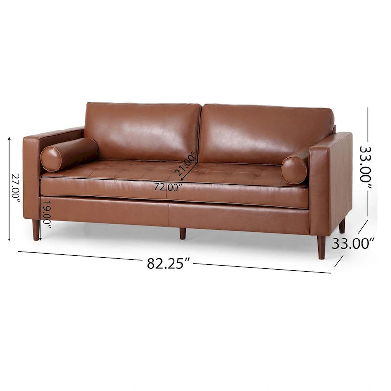 85" Modern PU Leather Sofa, Single Seat with 2 Pillows, 220 lbs Capacity & Wood Frame