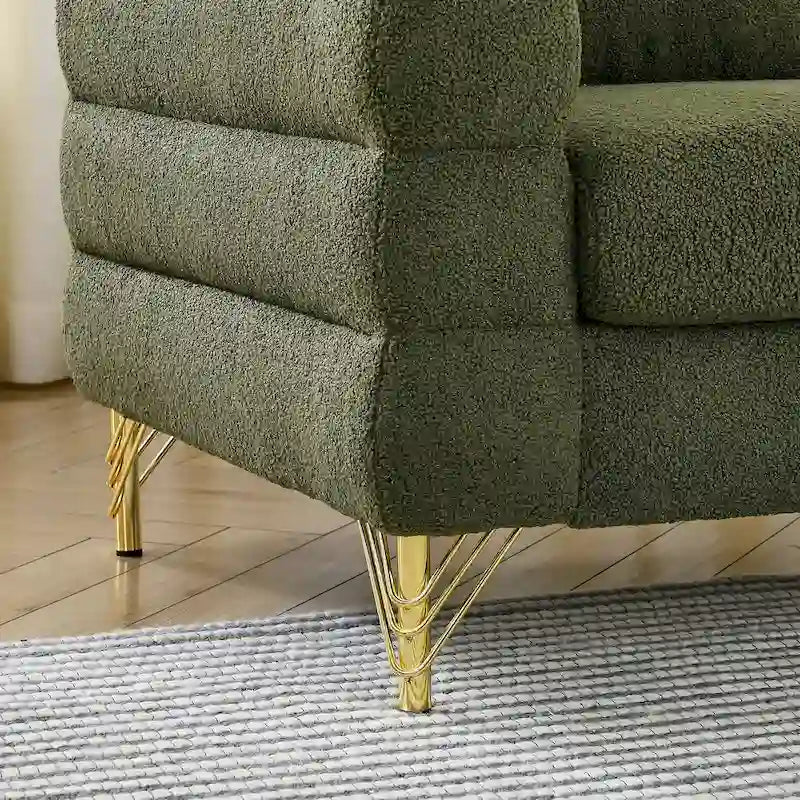 Modern Art Deco 3-Seater Sofa with Metallic Legs & Lumbar Pillows, 81" Wide