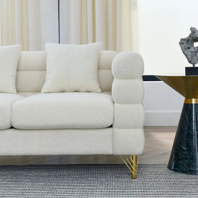 Modern Art Deco 3-Seater Sofa with Metallic Legs & Lumbar Pillows, 81" Wide