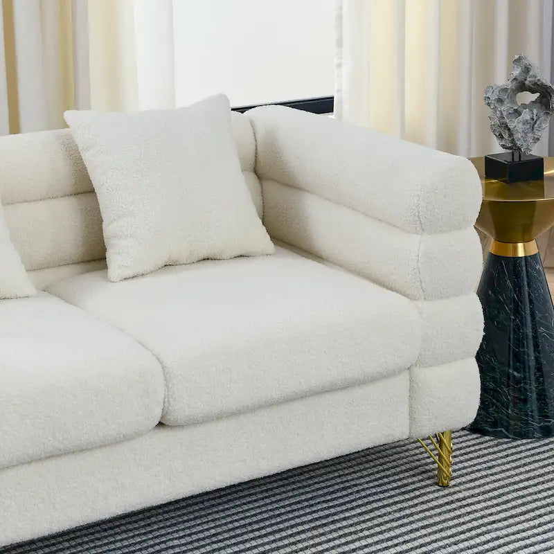 Modern Art Deco 3-Seater Sofa with Metallic Legs & Lumbar Pillows, 81" Wide