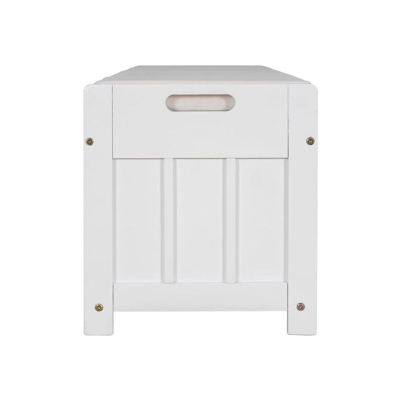 Farmhouse 3-Door Upholstered Shoe Bench with Removable Cushion and Hidden Storage Space