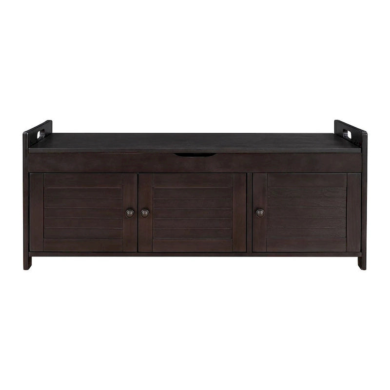 Farmhouse 3-Door Upholstered Shoe Bench with Removable Cushion and Hidden Storage Space