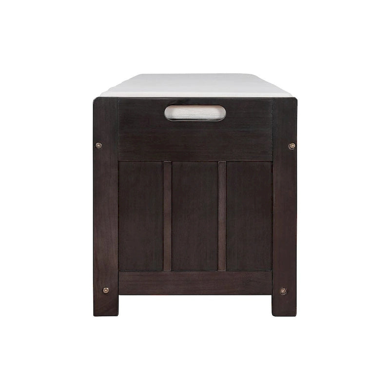 Farmhouse 3-Door Upholstered Shoe Bench with Removable Cushion and Hidden Storage Space