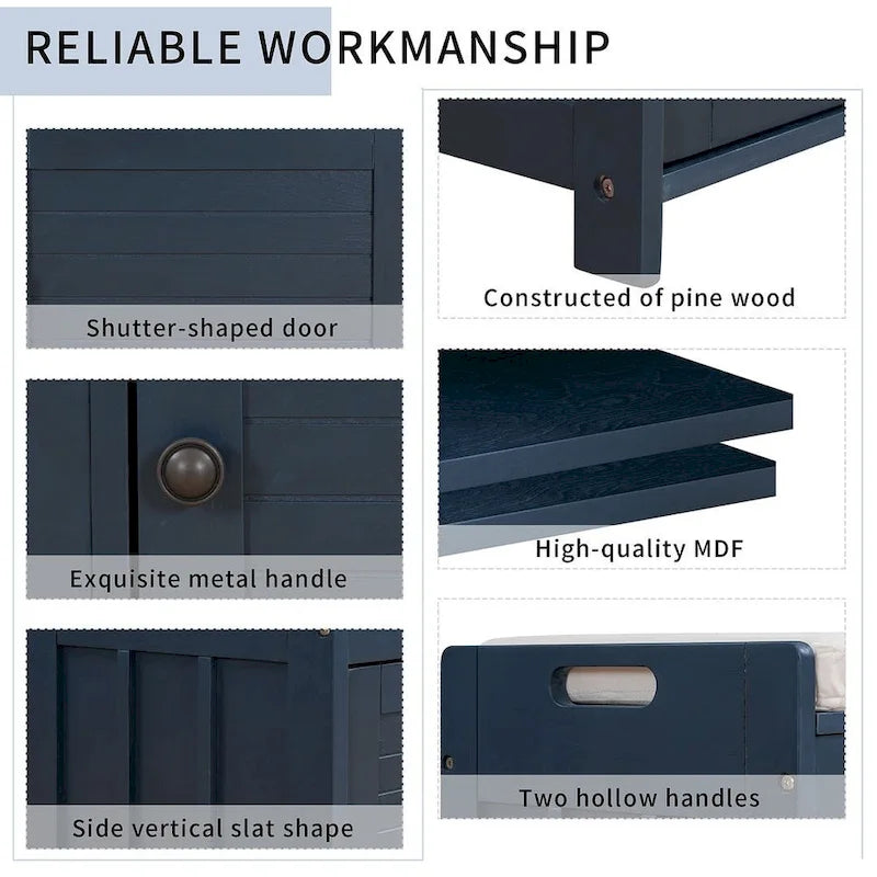 Farmhouse 3-Door Upholstered Shoe Bench with Removable Cushion and Hidden Storage Space