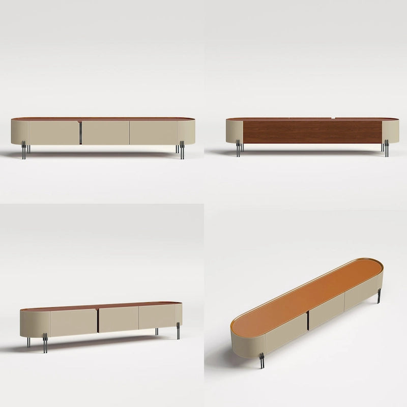 Saddle Leather TV Stand with 3 Drawers, Solid Wood & Stainless Steel Frame, Modern Media Console