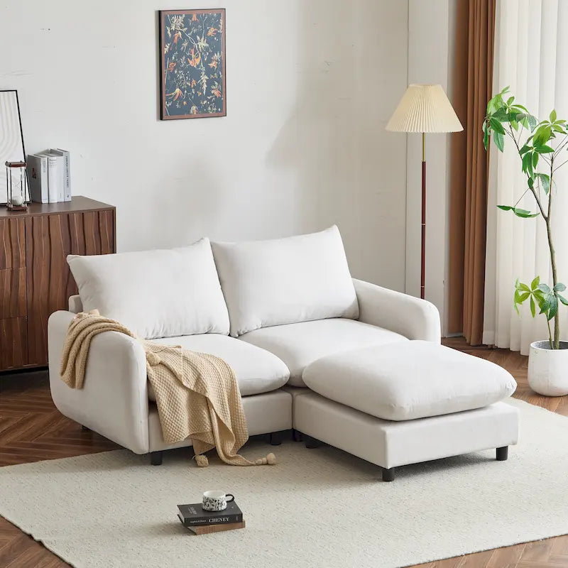 Modern Modular Sectional Sofa with Reversible Chaise & Ottoman, Upholstered Fabric & Solid Wood Frame, Easy Assembly