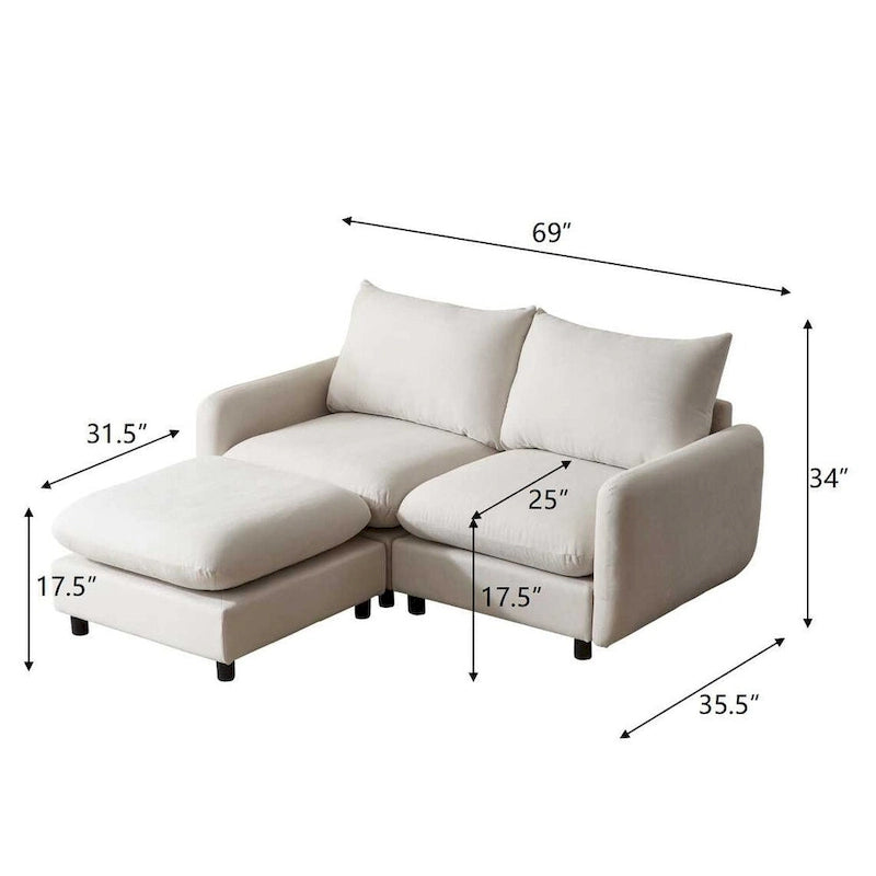 Modern Modular Sectional Sofa with Reversible Chaise & Ottoman, Upholstered Fabric & Solid Wood Frame, Easy Assembly