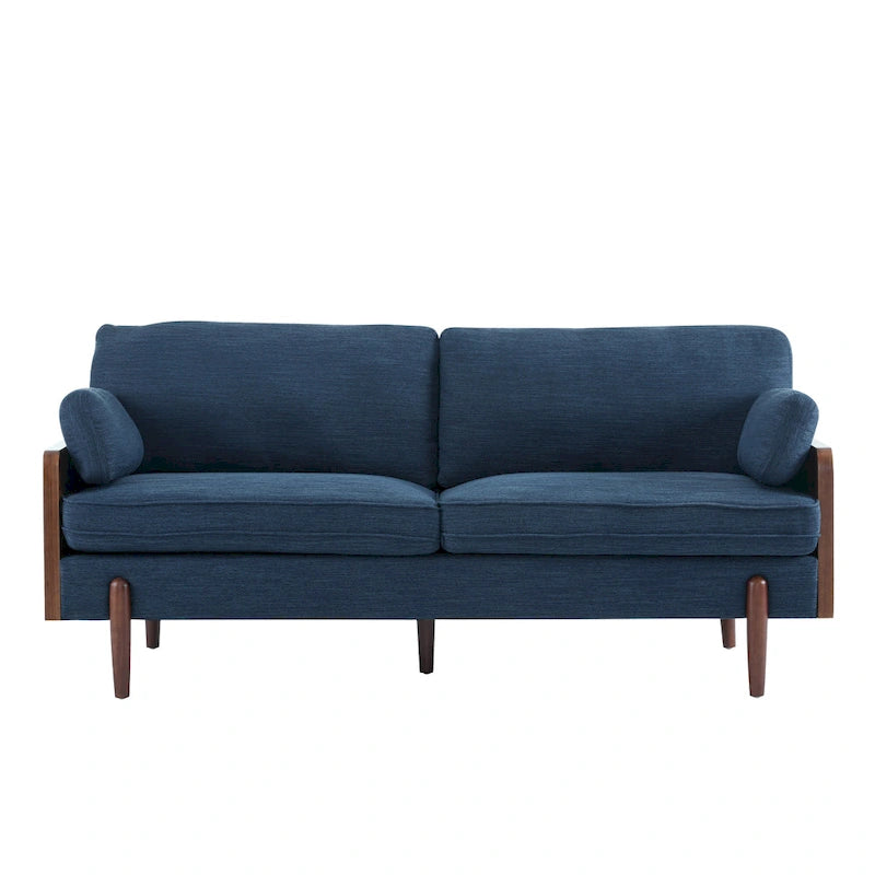The sofa features a mid-century modern design, which is elegant and sophisticated.
