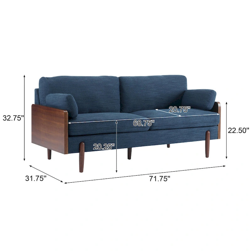 The sofa features a mid-century modern design, which is elegant and sophisticated.