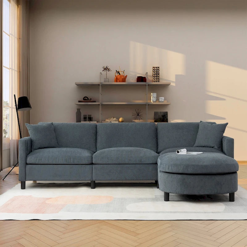 Flexible Modular Sofa Set, Includes Movable Ottomans & Storage Armrests, 880 lbs Total Capacity