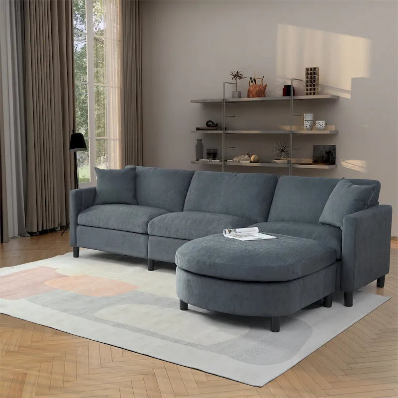Flexible Modular Sofa Set, Includes Movable Ottomans & Storage Armrests, 880 lbs Total Capacity