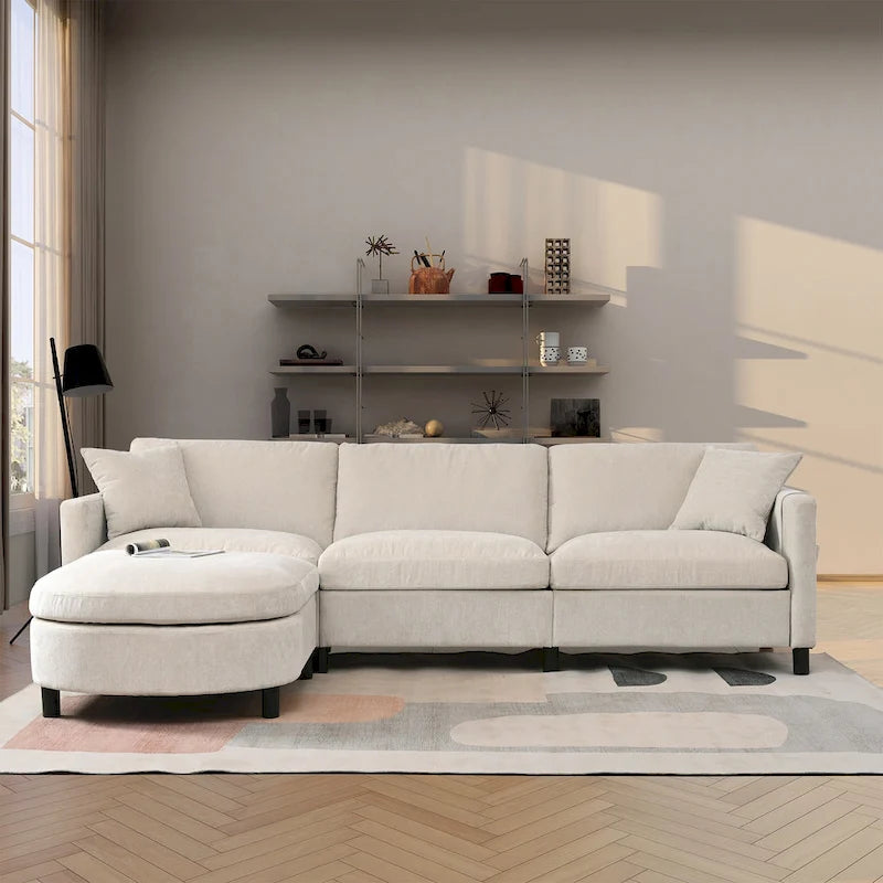 Flexible Modular Sofa Set, Includes Movable Ottomans & Storage Armrests, 880 lbs Total Capacity