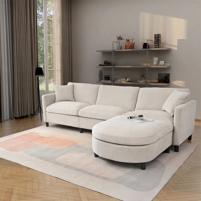 Flexible Modular Sofa Set, Includes Movable Ottomans & Storage Armrests, 880 lbs Total Capacity