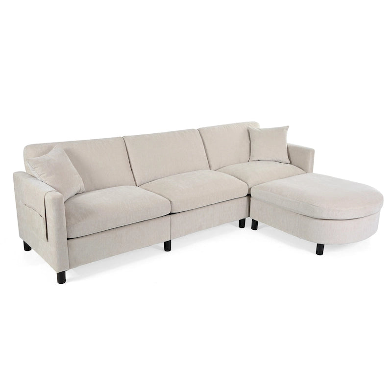 Flexible Modular Sofa Set, Includes Movable Ottomans & Storage Armrests, 880 lbs Total Capacity