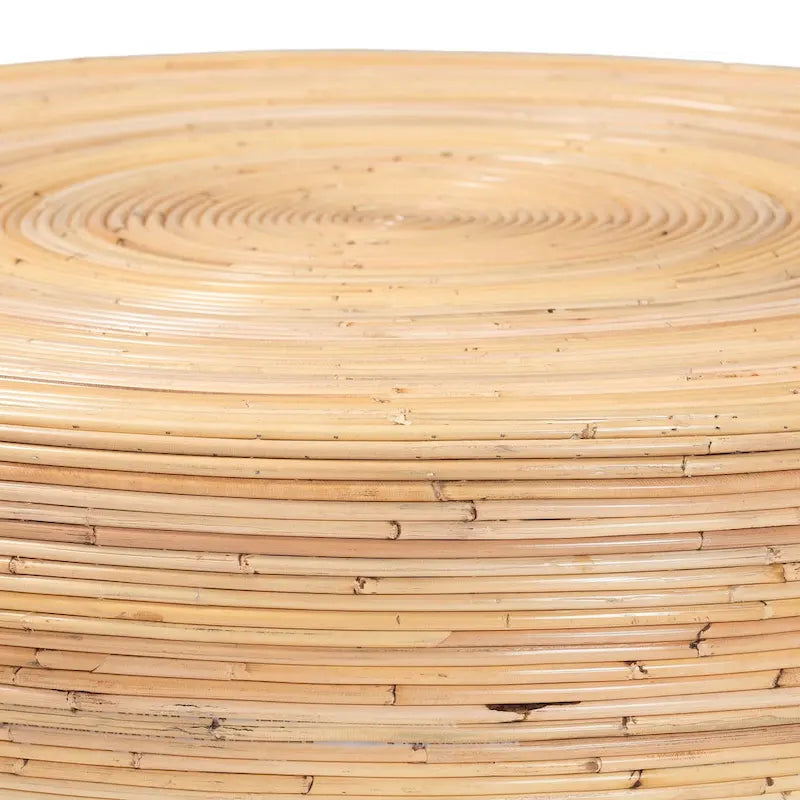 Tokyo Laminated Natural Rattan Coffee Table - Handcrafted Drum Table for Living Room, Coastal Boho Style Furniture