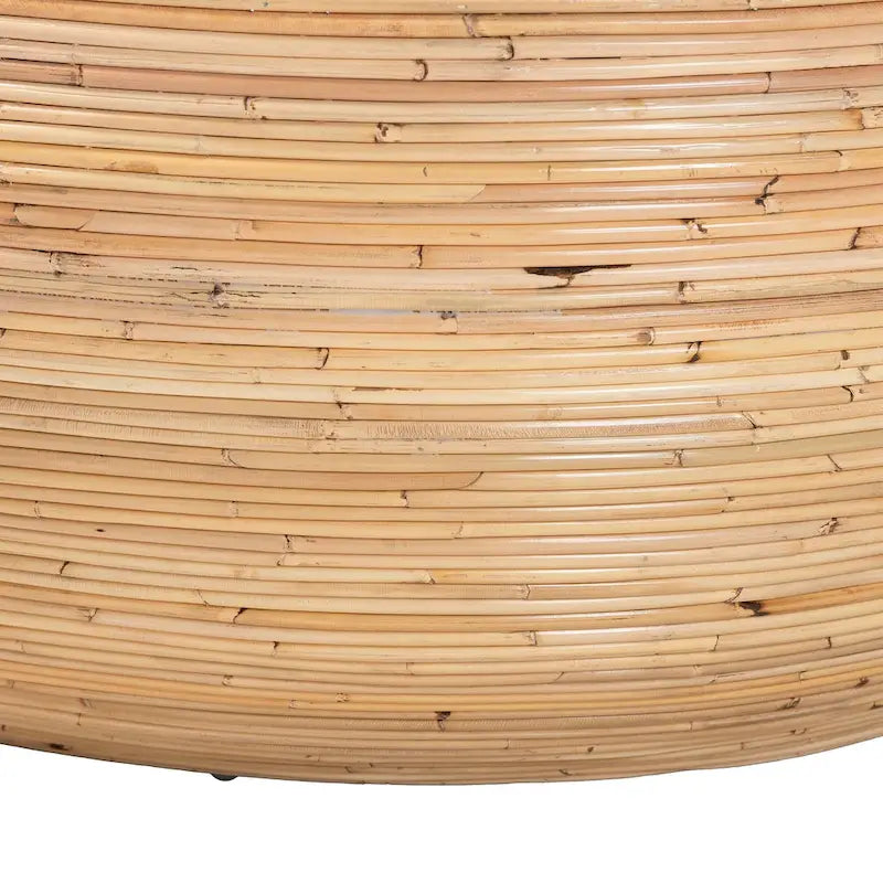 Tokyo Laminated Natural Rattan Coffee Table - Handcrafted Drum Table for Living Room, Coastal Boho Style Furniture