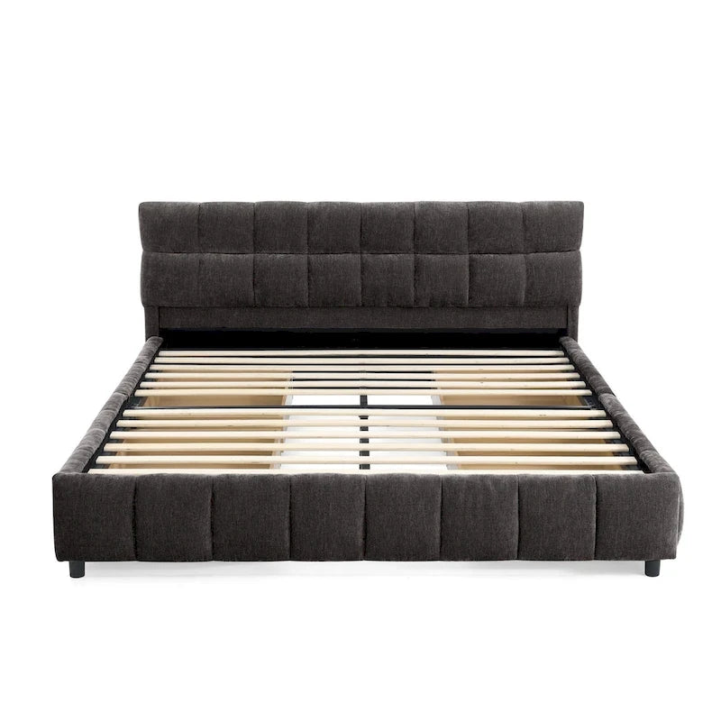 Modern Queen Upholstered Bed with Storage Drawers, Chenille Fabric Platform Design, Easy Assembly
