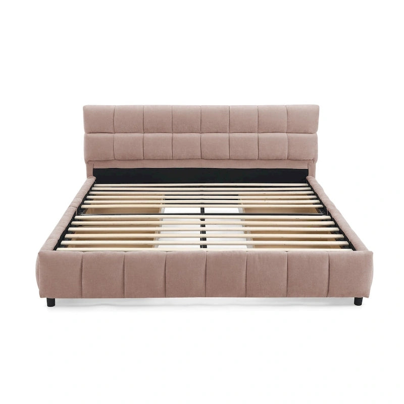Modern Queen Upholstered Bed with Storage Drawers, Chenille Fabric Platform Design, Easy Assembly