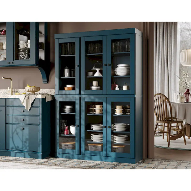 This title positions the product as a "kitchen cabinet/bookshelf," highlighting its versatility for multiple uses, and emphasizes customizable options and sturdy quality through features like "optional drawers" and "solid wood construction."