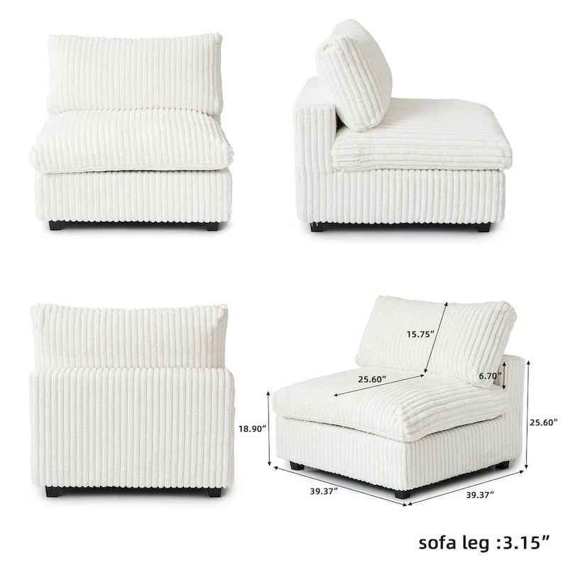 Modular Sectional Sofa with Removable Covers, Supports 400 lbs per Seat, Plush Fabric & Pine Frame