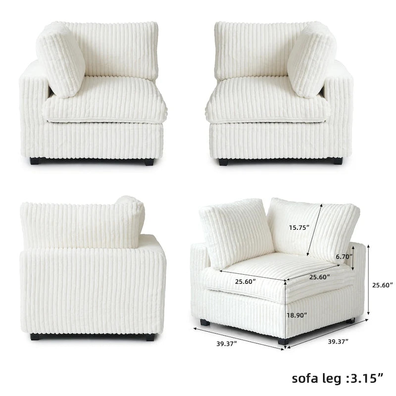 Modular Sectional Sofa with Removable Covers, Supports 400 lbs per Seat, Plush Fabric & Pine Frame