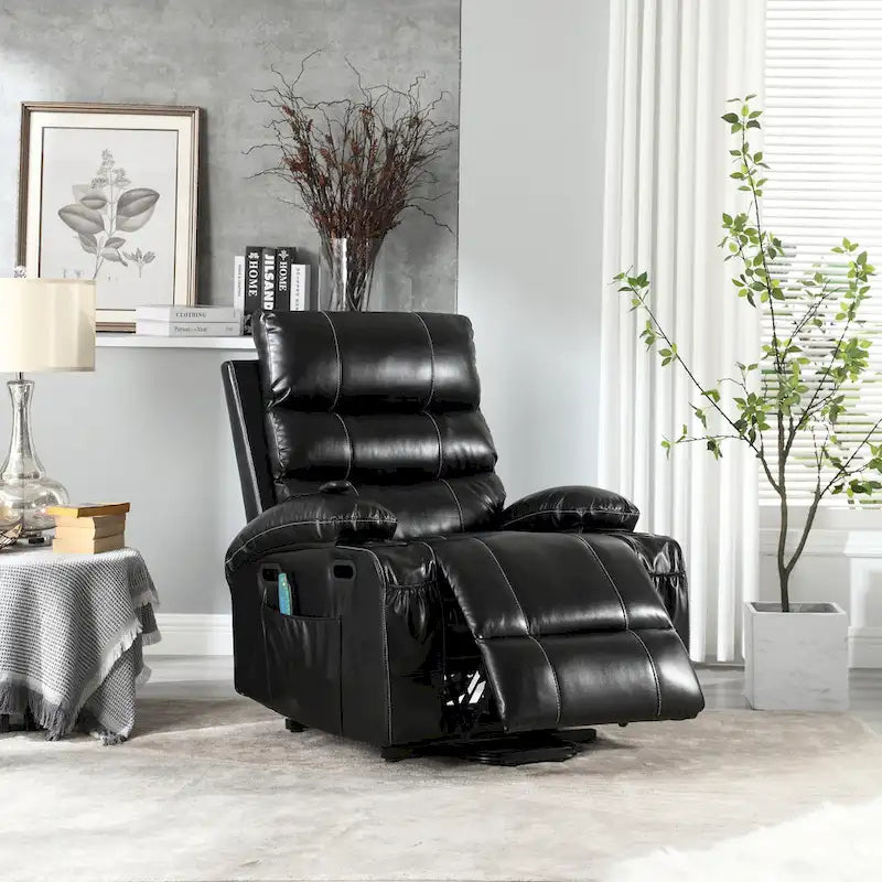 Power Lift Recliner Chair Electric Massage Heat Sofa with Wide Seat, Side Pockets, Cup Holders and Timer for Seniors