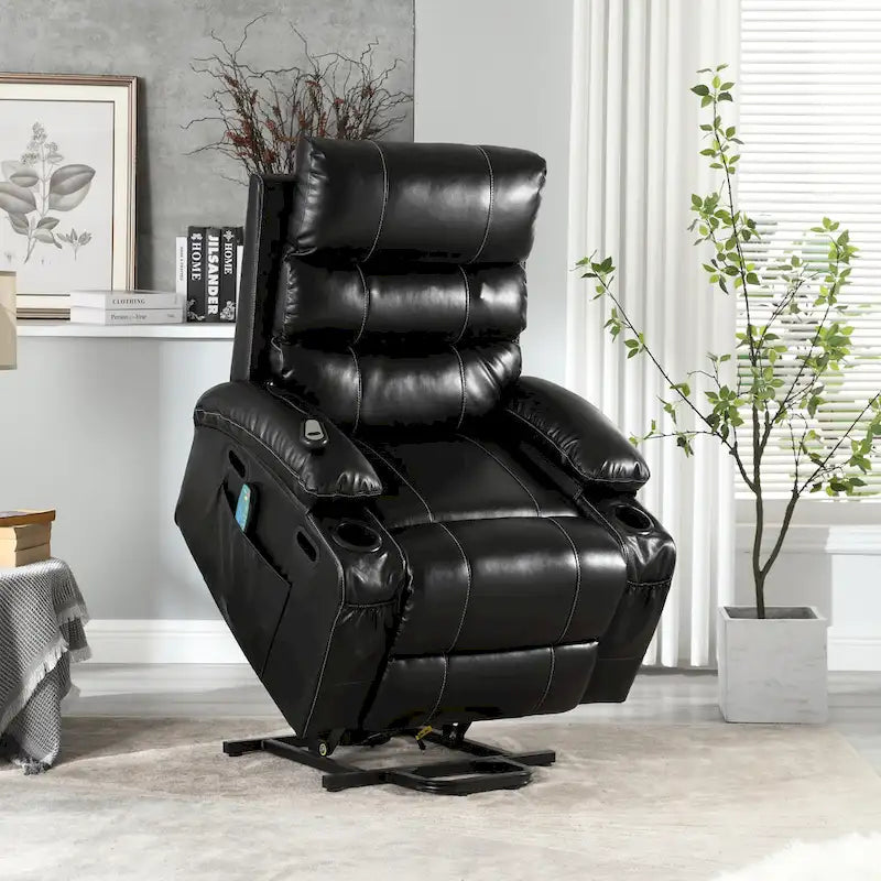 Power Lift Recliner Chair Electric Massage Heat Sofa with Wide Seat, Side Pockets, Cup Holders and Timer for Seniors