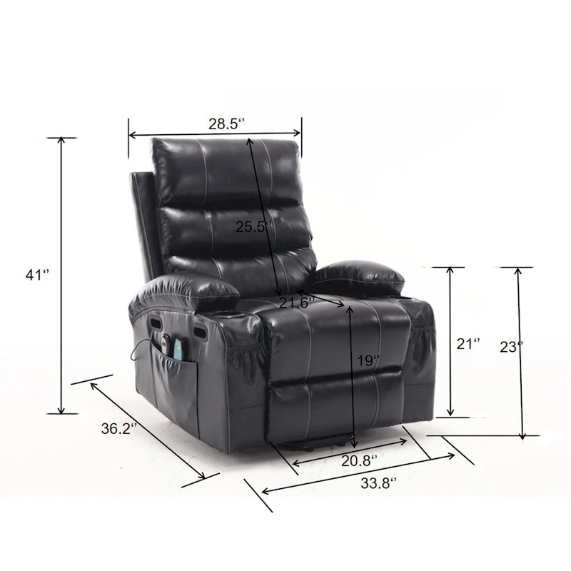 Power Lift Recliner Chair Electric Massage Heat Sofa with Wide Seat, Side Pockets, Cup Holders and Timer for Seniors
