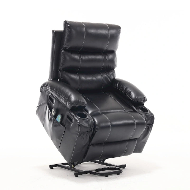 Power Lift Recliner Chair Electric Massage Heat Sofa with Wide Seat, Side Pockets, Cup Holders and Timer for Seniors