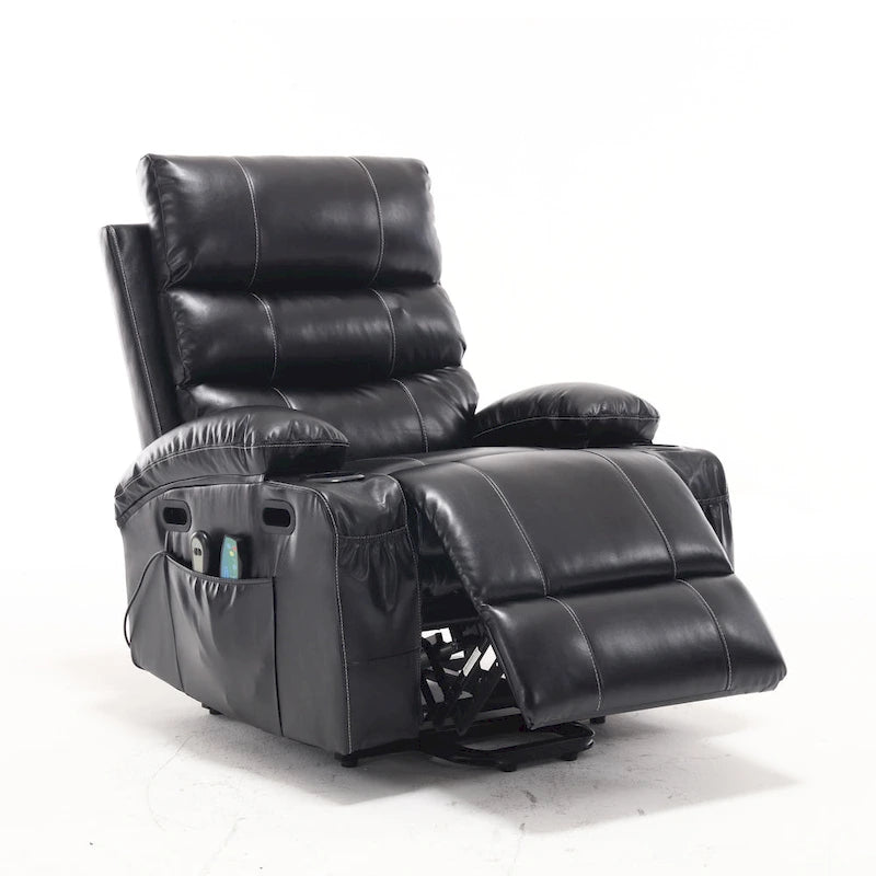 Power Lift Recliner Chair Electric Massage Heat Sofa with Wide Seat, Side Pockets, Cup Holders and Timer for Seniors