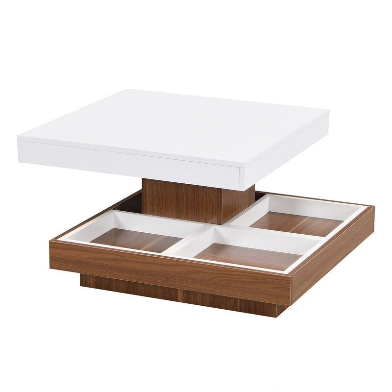 Multi-Functional Rotating Coffee Table, 3 Removable Trays, 220 lb Weight Capacity, MDF & Veneer