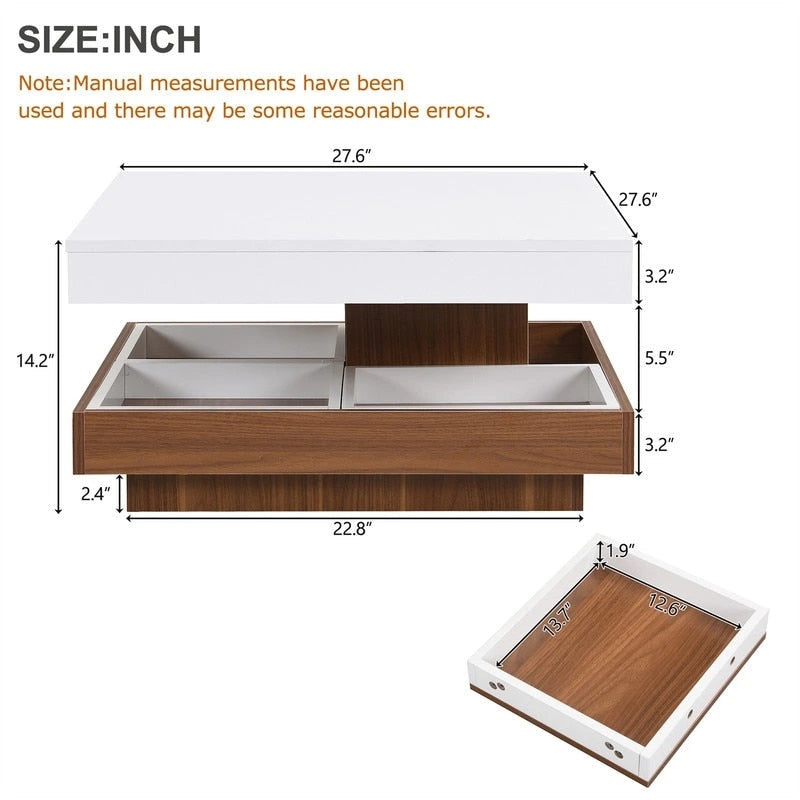 Multi-Functional Rotating Coffee Table, 3 Removable Trays, 220 lb Weight Capacity, MDF & Veneer