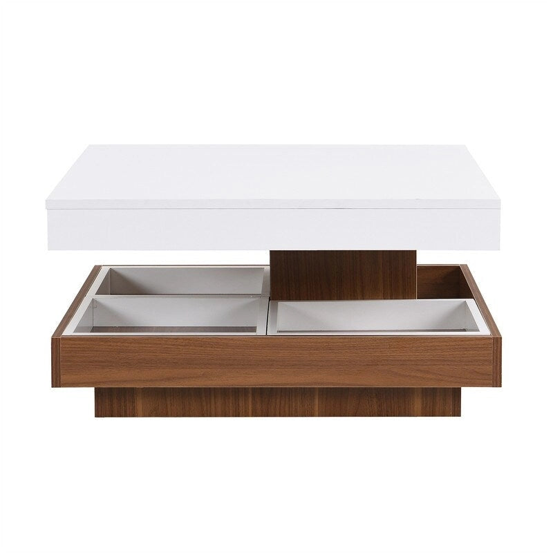 Multi-Functional Rotating Coffee Table, 3 Removable Trays, 220 lb Weight Capacity, MDF & Veneer