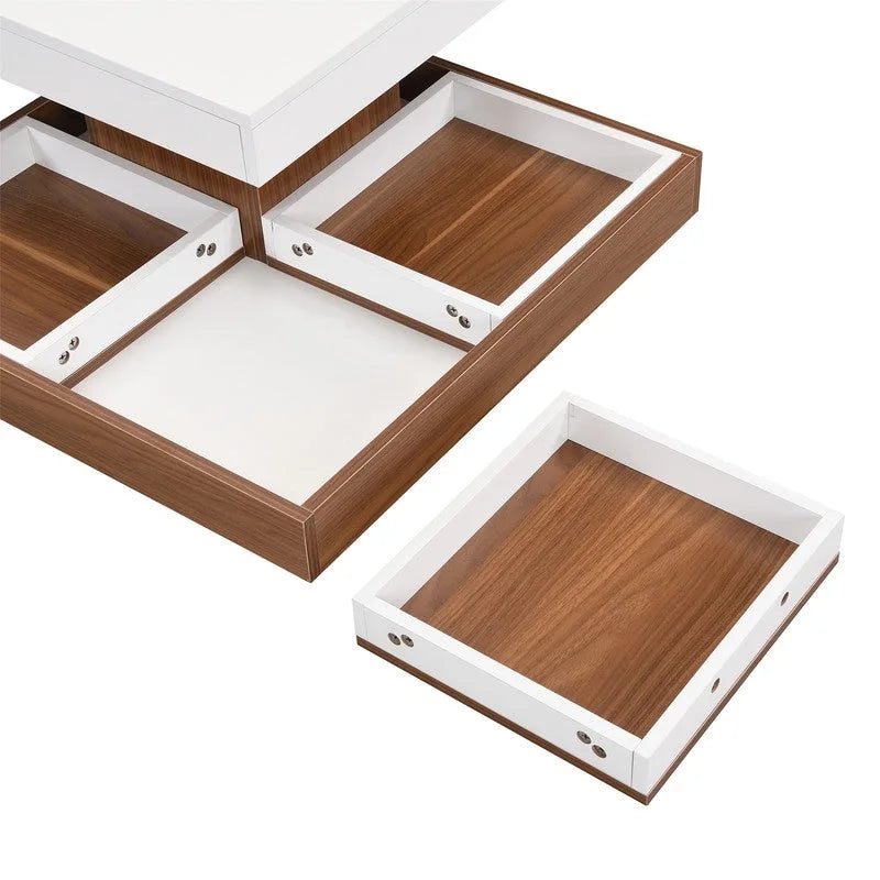 Multi-Functional Rotating Coffee Table, 3 Removable Trays, 220 lb Weight Capacity, MDF & Veneer