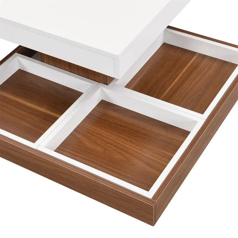 Multi-Functional Rotating Coffee Table, 3 Removable Trays, 220 lb Weight Capacity, MDF & Veneer