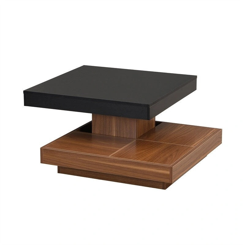 Multi-Functional Rotating Coffee Table, 3 Removable Trays, 220 lb Weight Capacity, MDF & Veneer