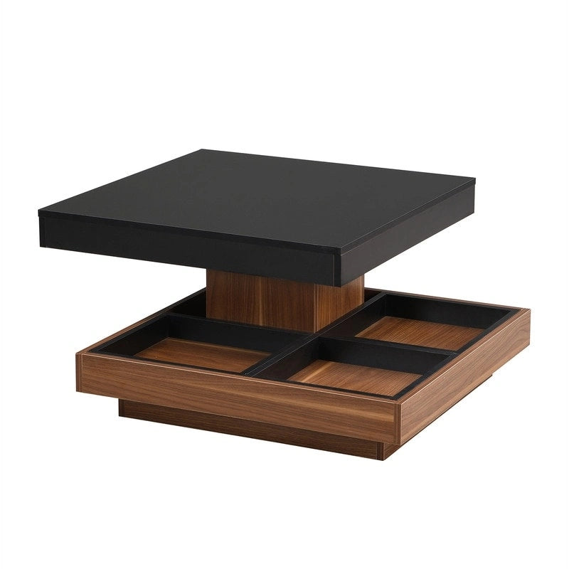 Multi-Functional Rotating Coffee Table, 3 Removable Trays, 220 lb Weight Capacity, MDF & Veneer